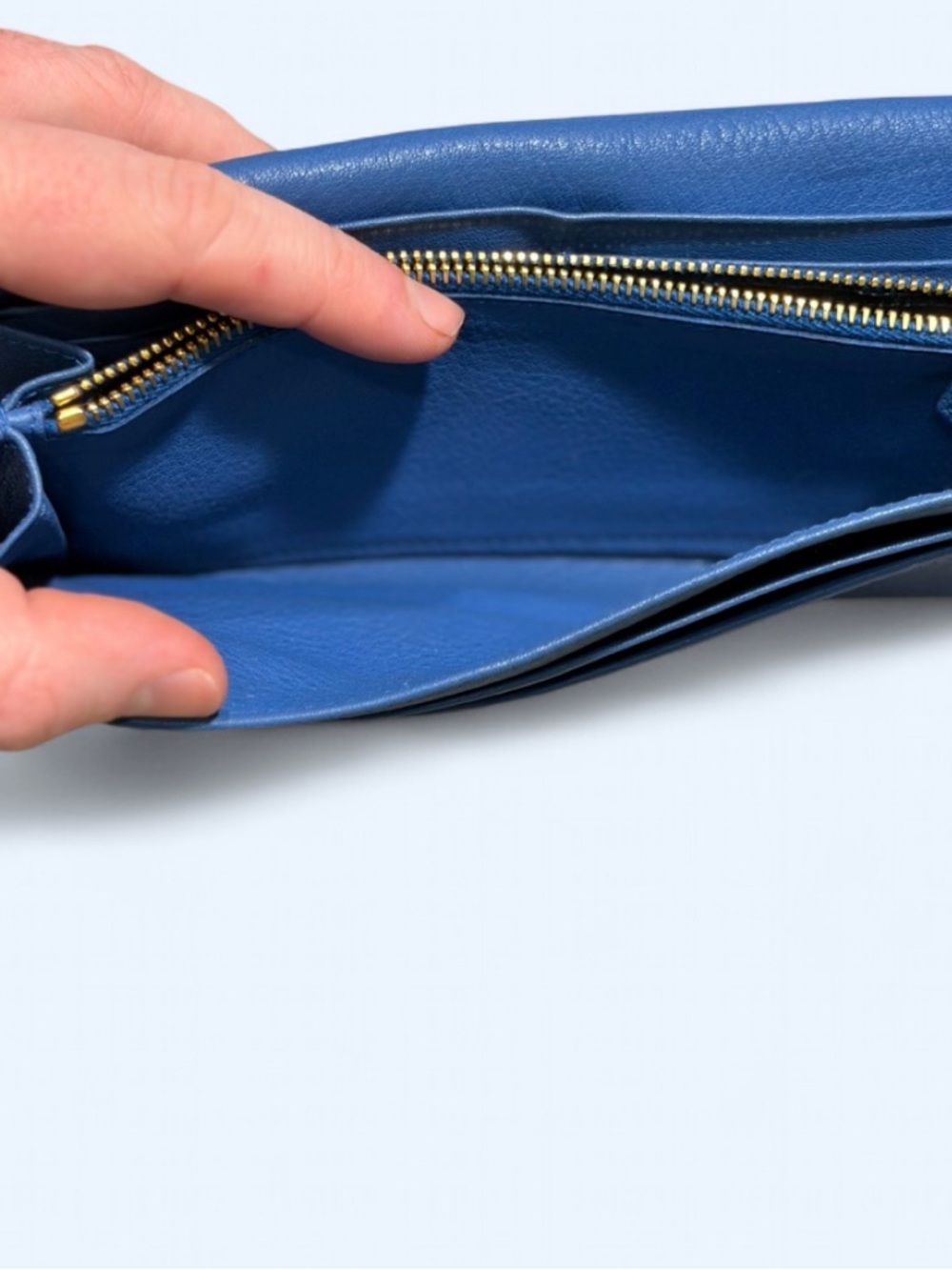 Authentic Prada Blue Leather Wallet Gold Logo w/ Certificate - Picture 10 of 16